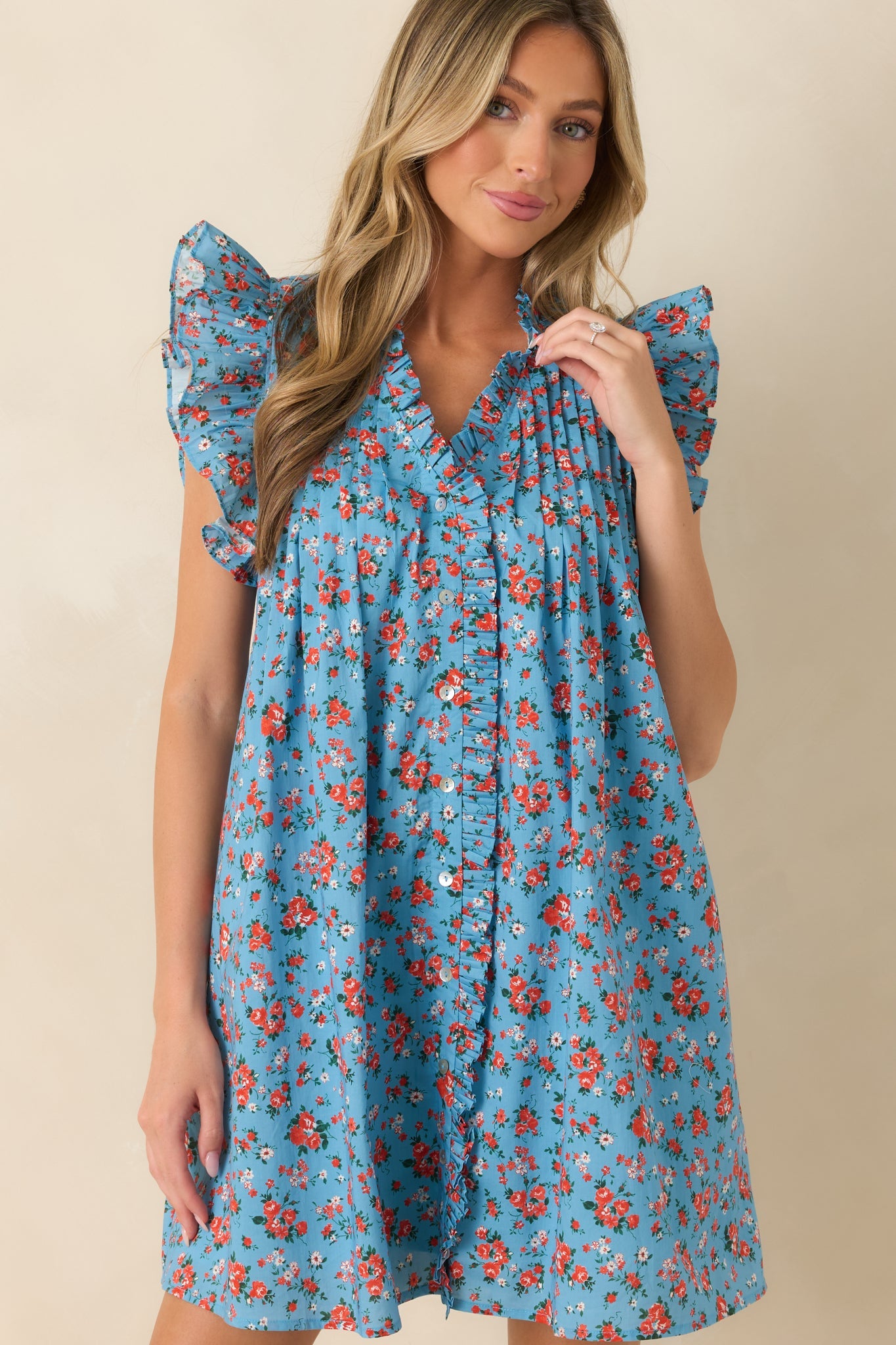 Picked For You Light Blue Floral Cotton Mini Dress