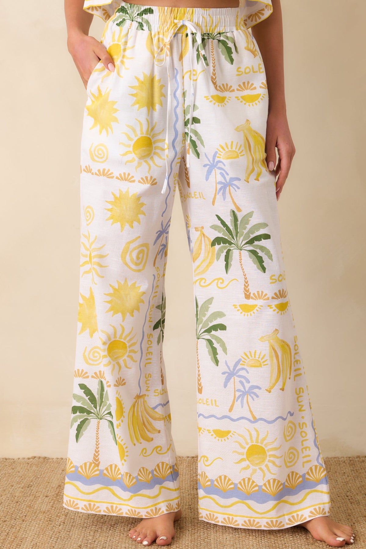 Paradisa Gulf Coast White Multi Linen Blend Tropical Print Pants