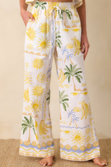Paradisa Gulf Coast White Multi Linen Blend Tropical Print Pants