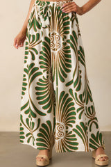 Endless Days Green Abstract Print Wide Leg Drawstring Pants