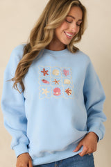 Collected Moments Light Blue Embroidered Crewneck Sweatshirt