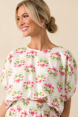Ordinary Is Overrated Pink Floral Cotton Bubble Hem Crop Top