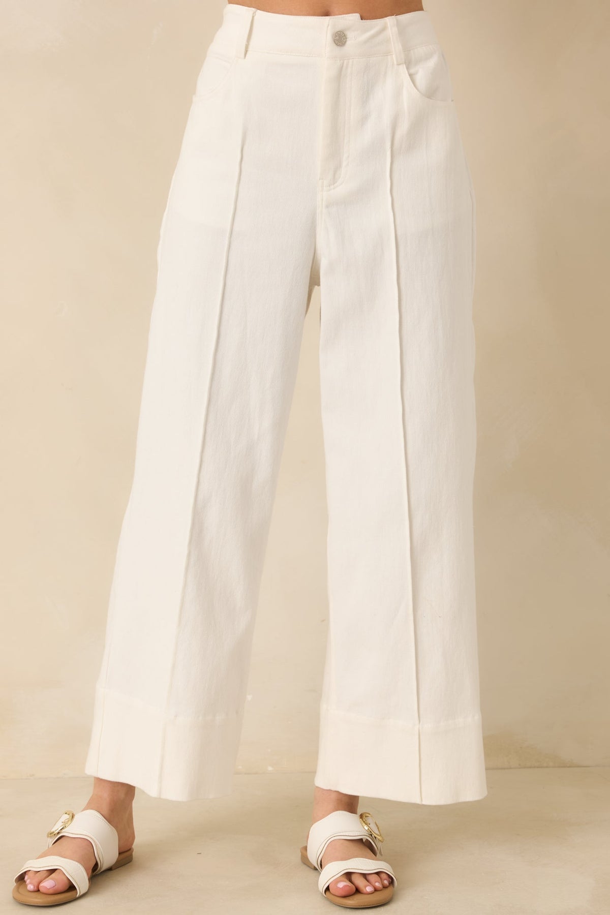 Bright Forecast White Cotton Wide Leg Pants