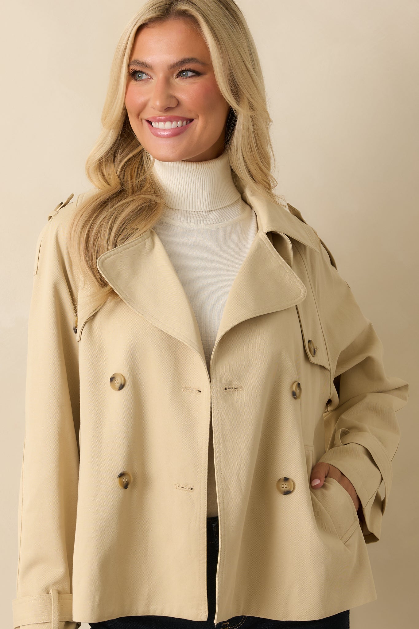 Take It From the Top Tan Cropped Trench-Style Jacket