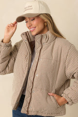 Warm Welcome Brown Gingham Puffer Coat