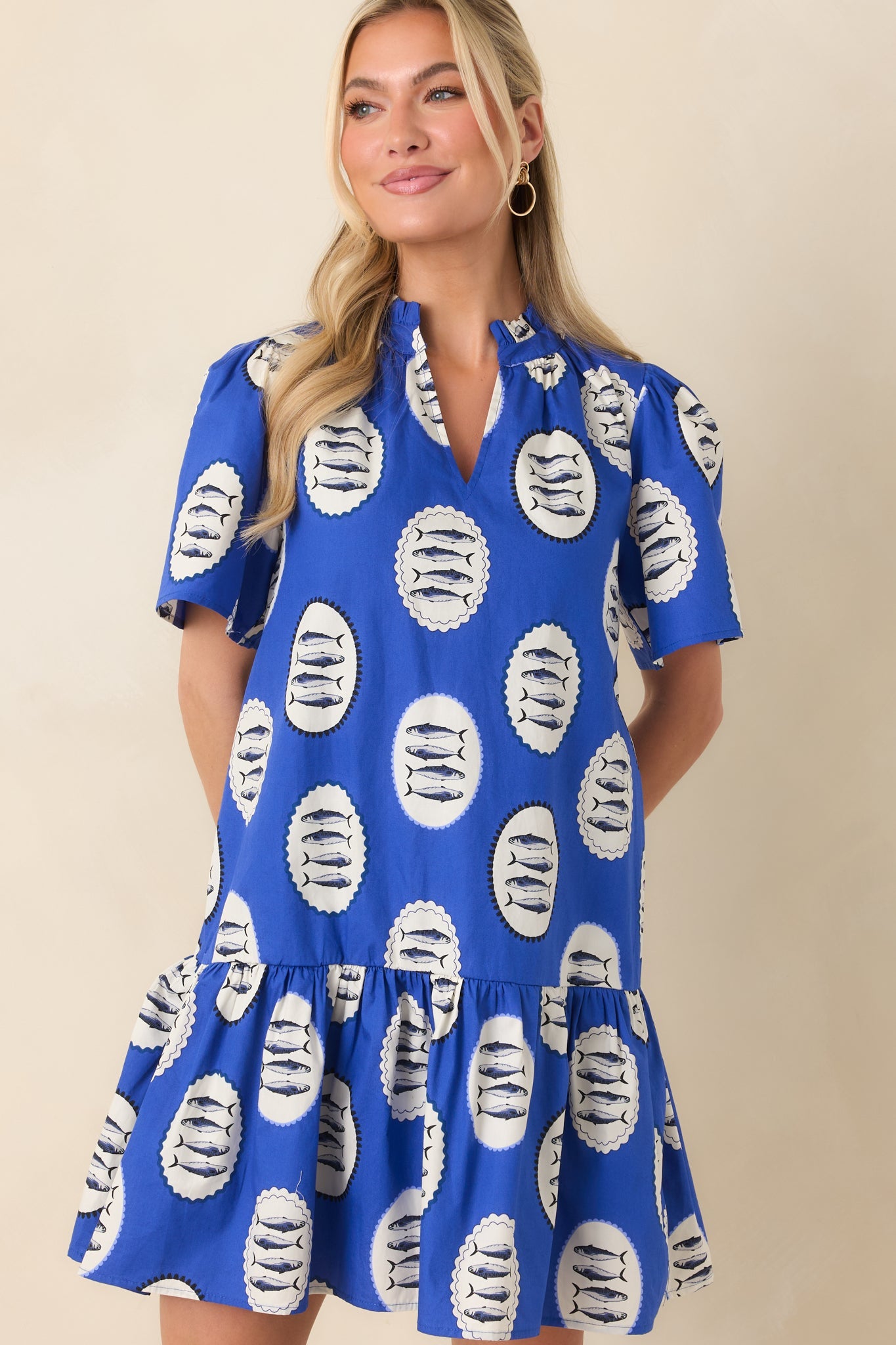 Reel It In Royal Blue Multi Cotton Tiered Mini Dress