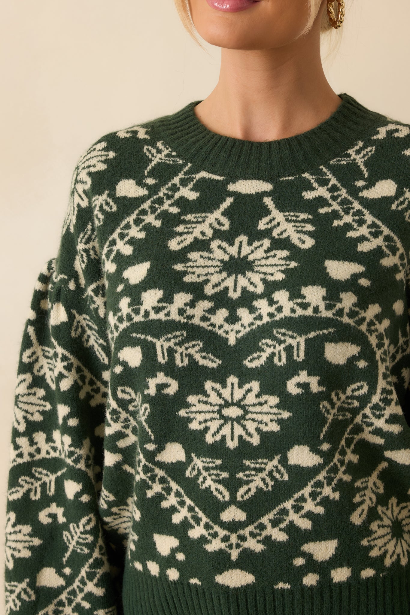 Wrapped in Joy Forest Green Knit Heart Pattern Sweater