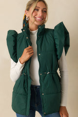 Cherry On Top Forest Green Flutter Sleeve Puffer Vest