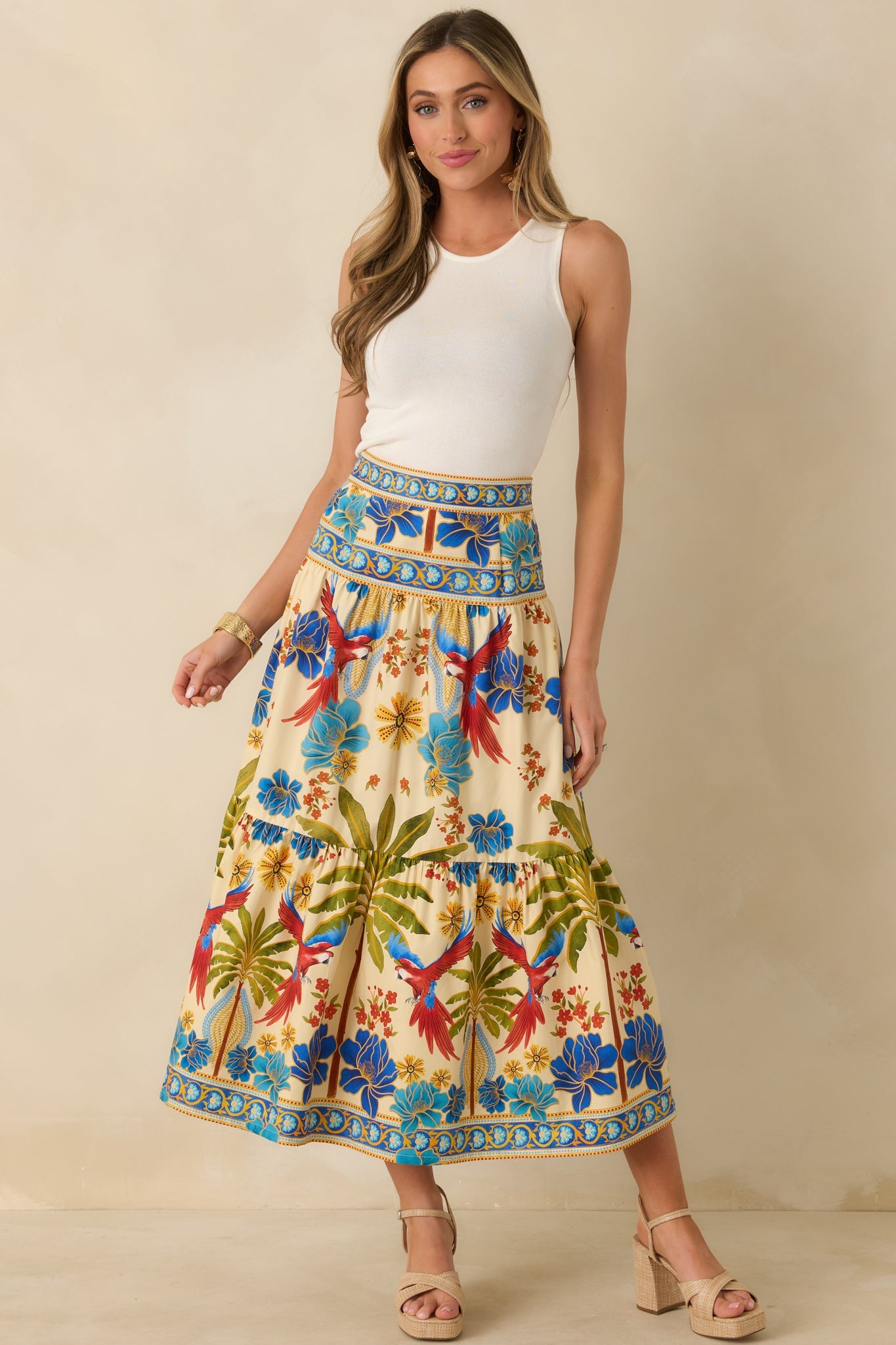 Aylaya Geneva Multi Cotton Tiered Maxi Skirt