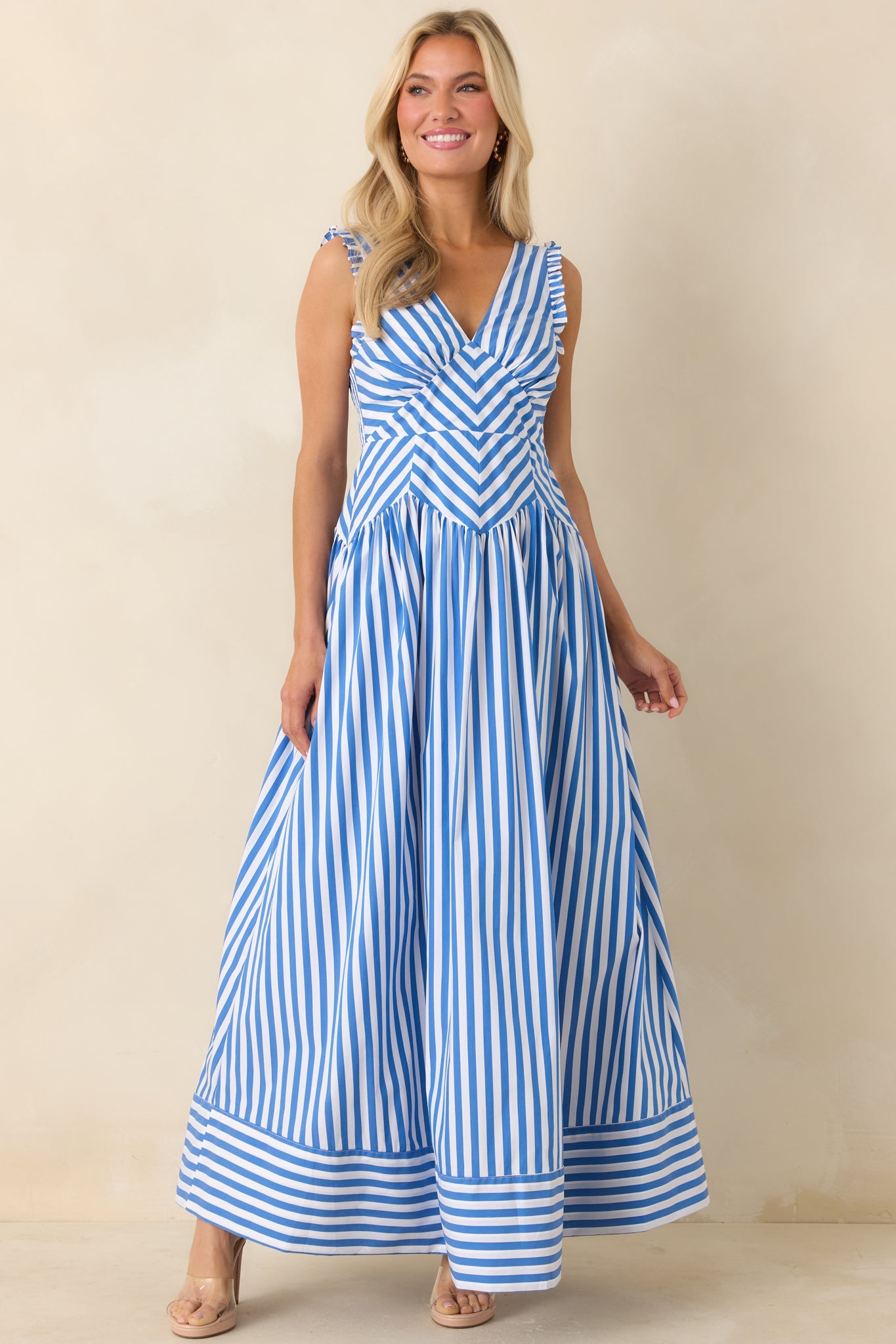 It's a Good Thing Blue Stripe Cotton Blend Sleeveless Maxi Dress