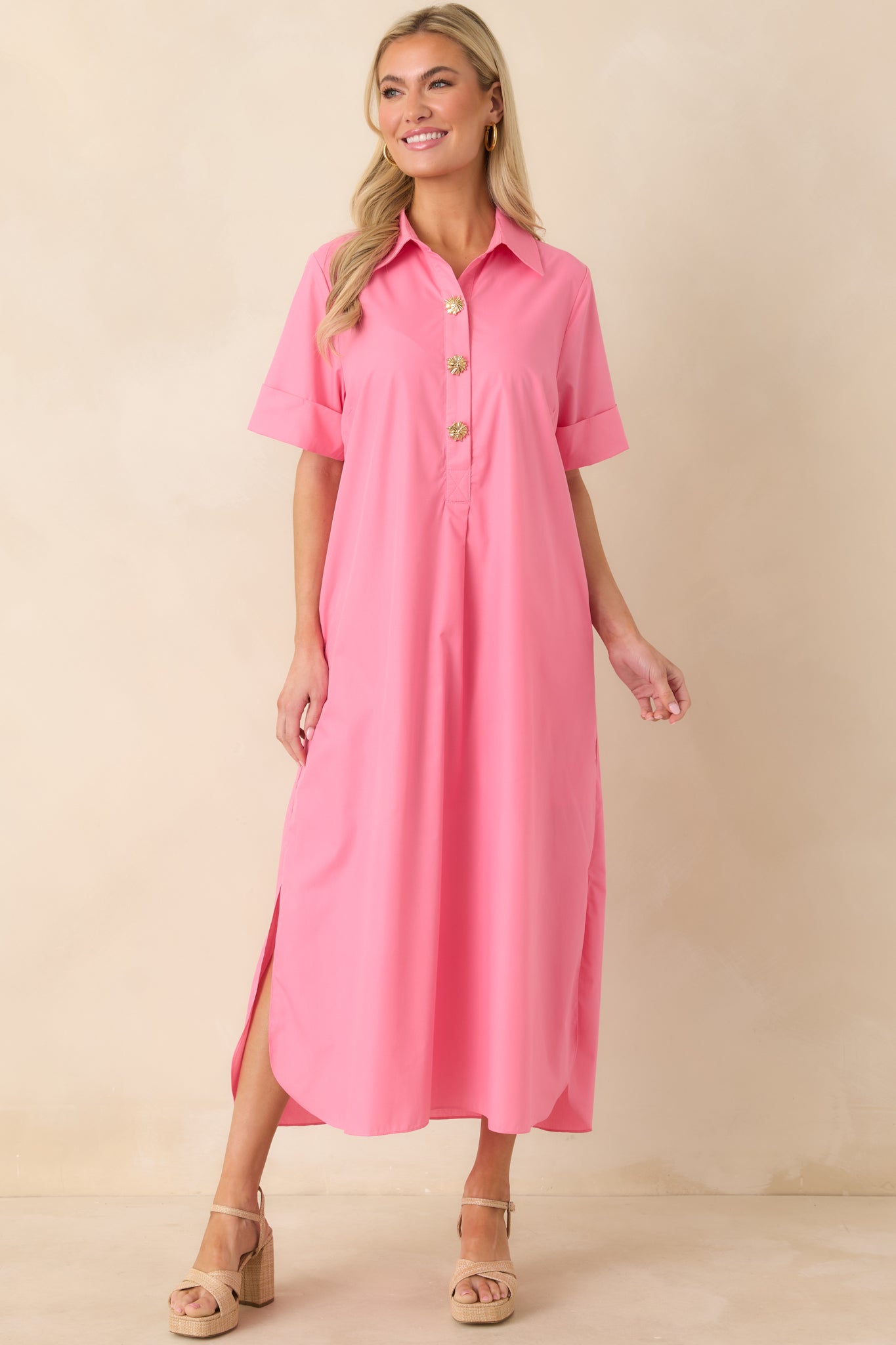 Read The Signs Pink Short Sleeve Maxi Dress