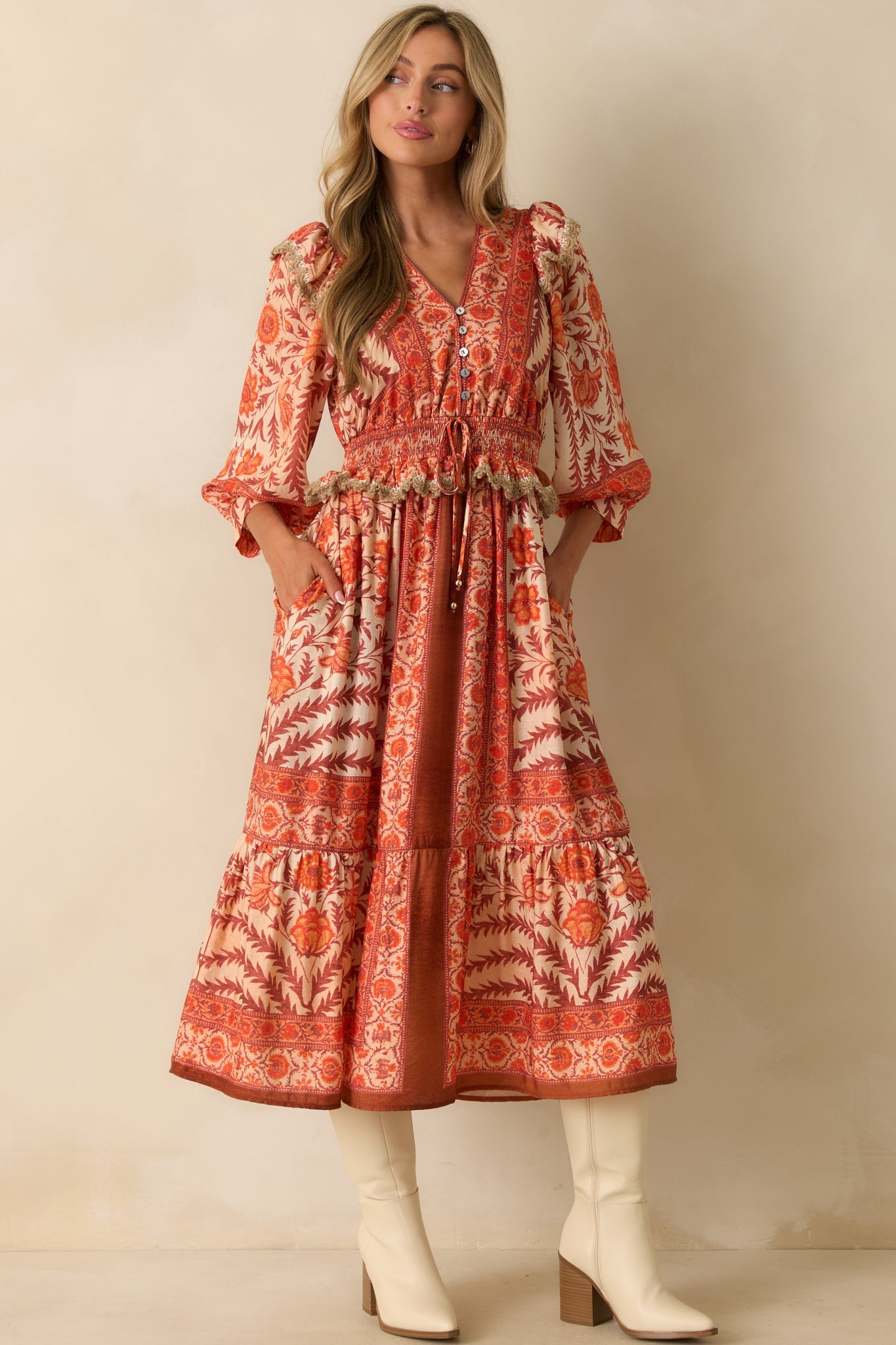 You've Got This Orange Multi Floral Print Maxi Dress