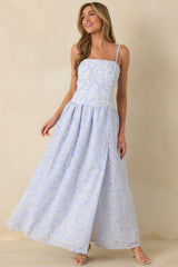The Space Between Blue Stripe Embroidered Eyelet Maxi Dress
