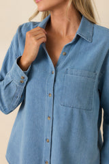 Z Supply The Perfect Classic Indigo Cotton Twill Button Up
