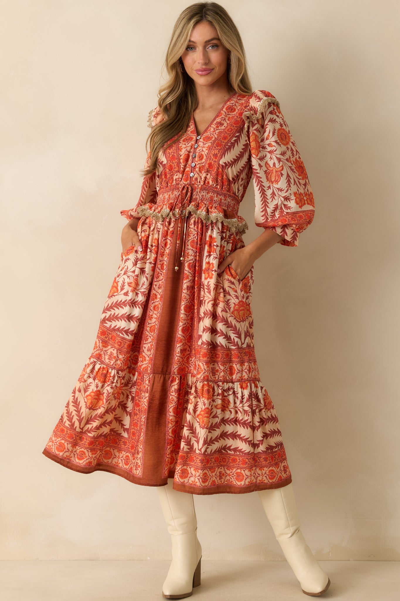 You've Got This Orange Multi Floral Print Maxi Dress