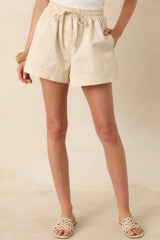 Off Duty Days Beige Cotton Drawstring Shorts