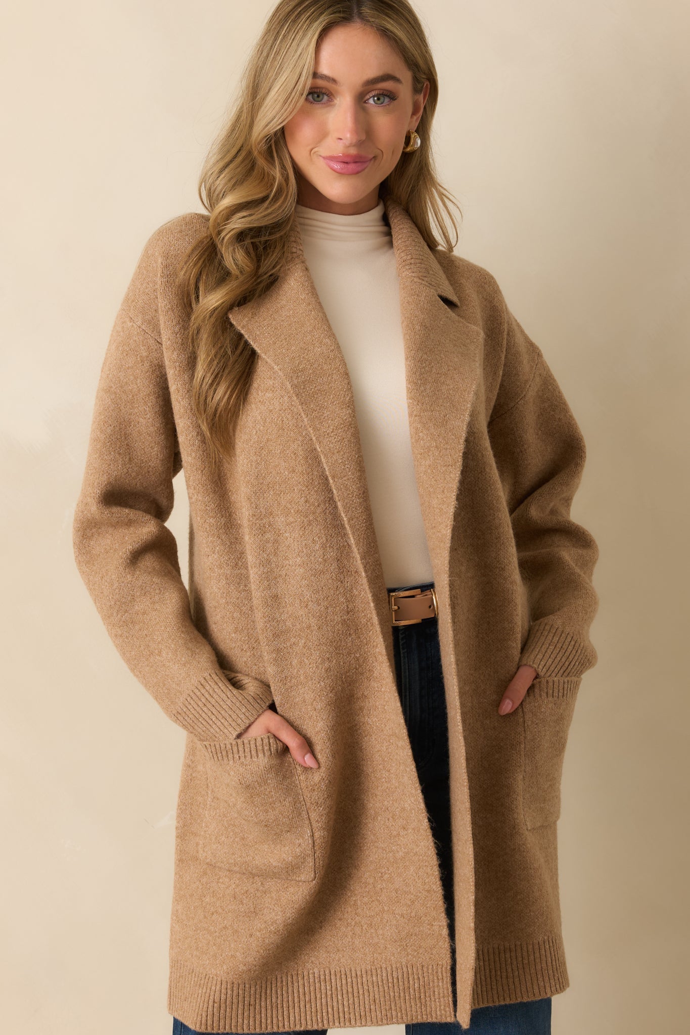 What's Left To Say Camel Brown Open Front Knit Cardigan
