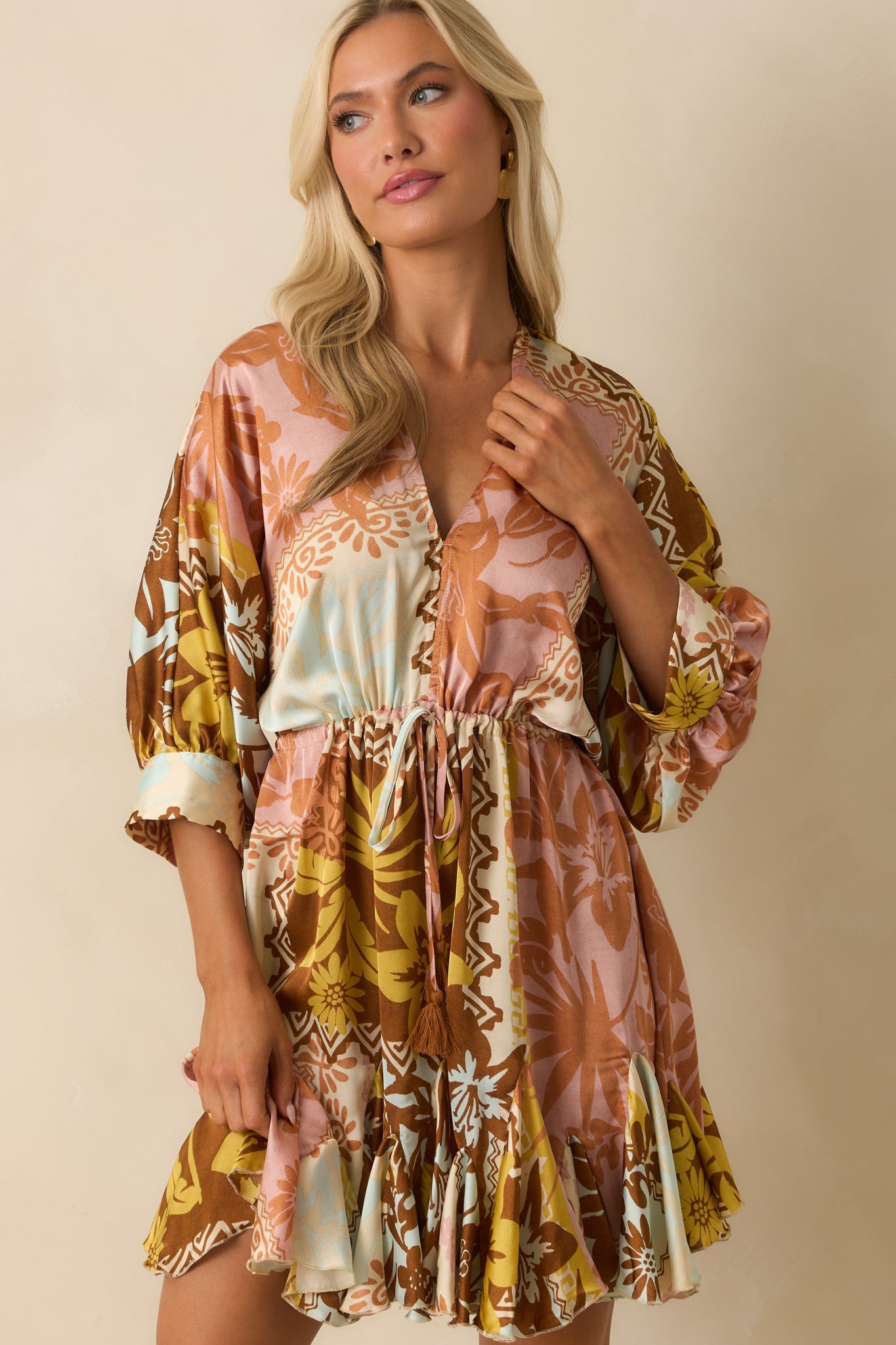 I'll Lead The Way Pink Coral Patchwork Print Mini Dress