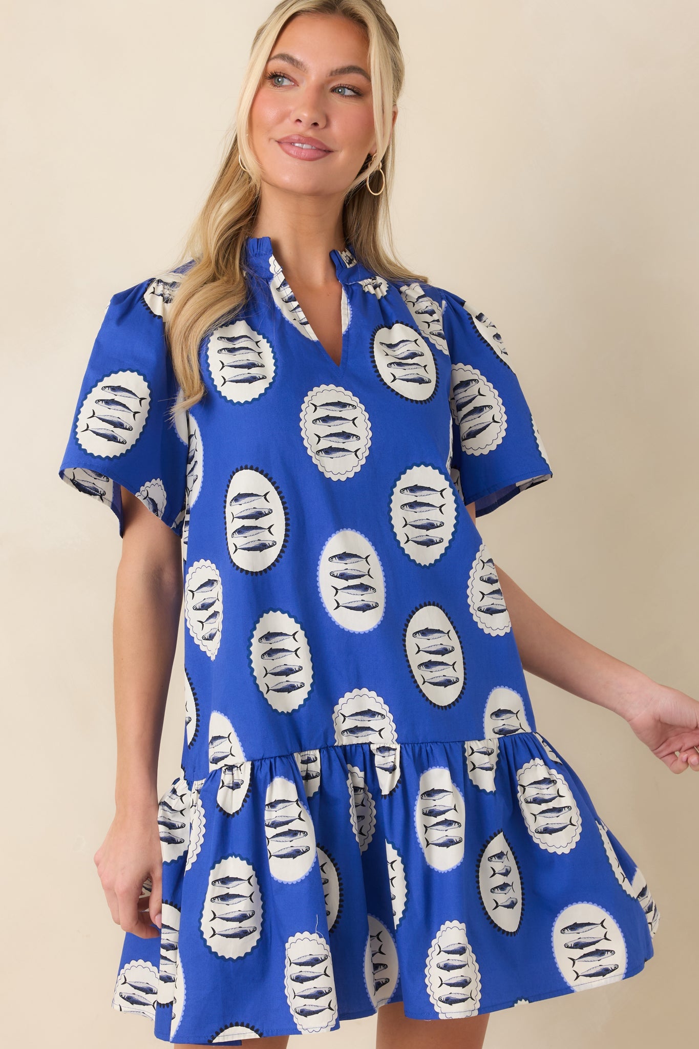 Reel It In Royal Blue Multi Cotton Tiered Mini Dress
