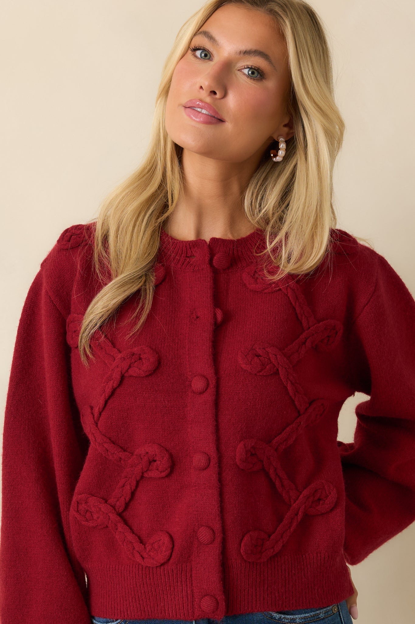 Well Within Reach Red Knit Button Up Cardigan