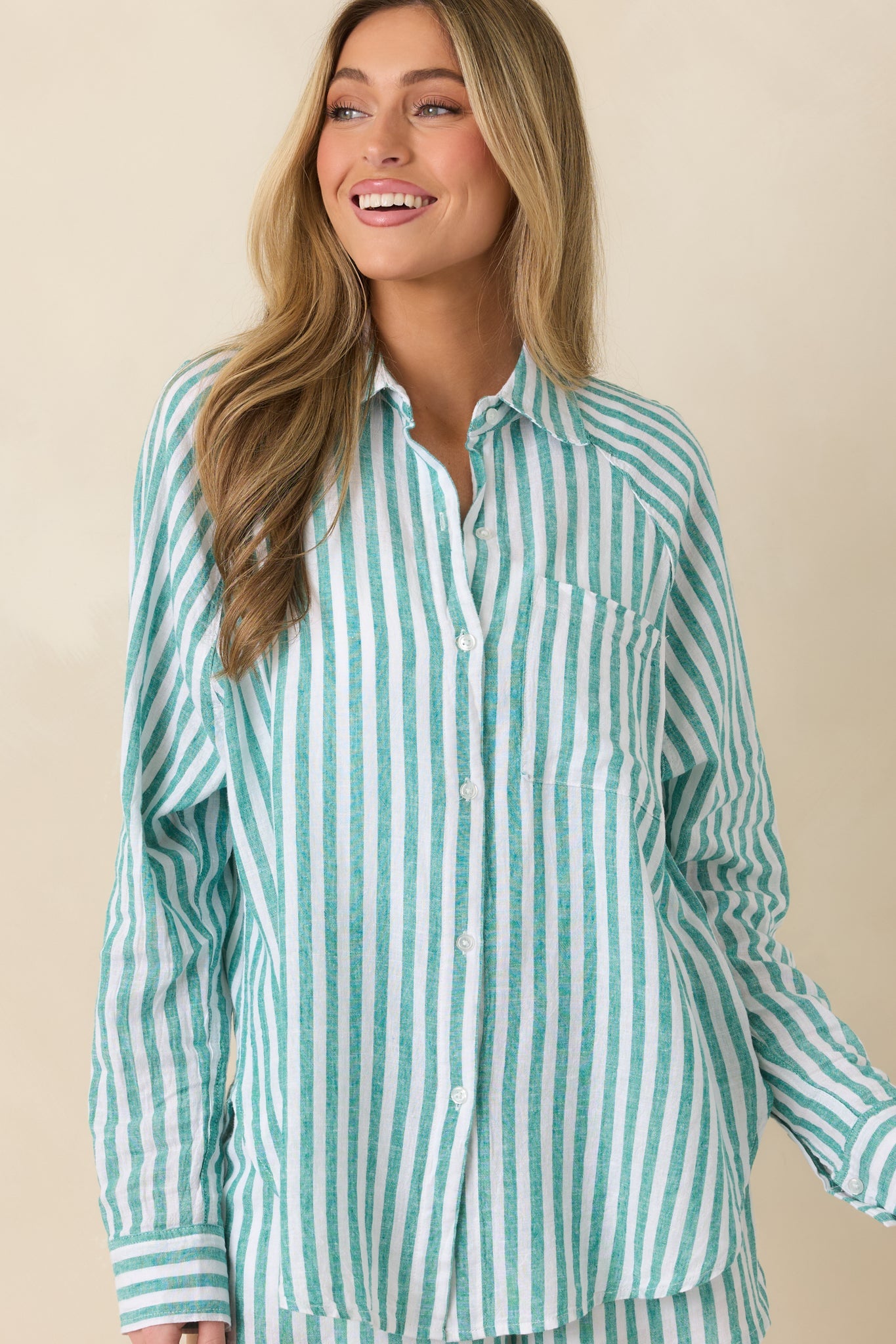 Z Supply La Palma Green Perfect Linen Stripe Top