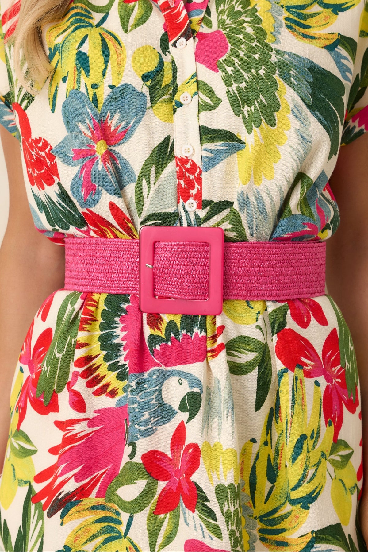 Everything Falls Into Place Hot Pink Woven Straw Belt
