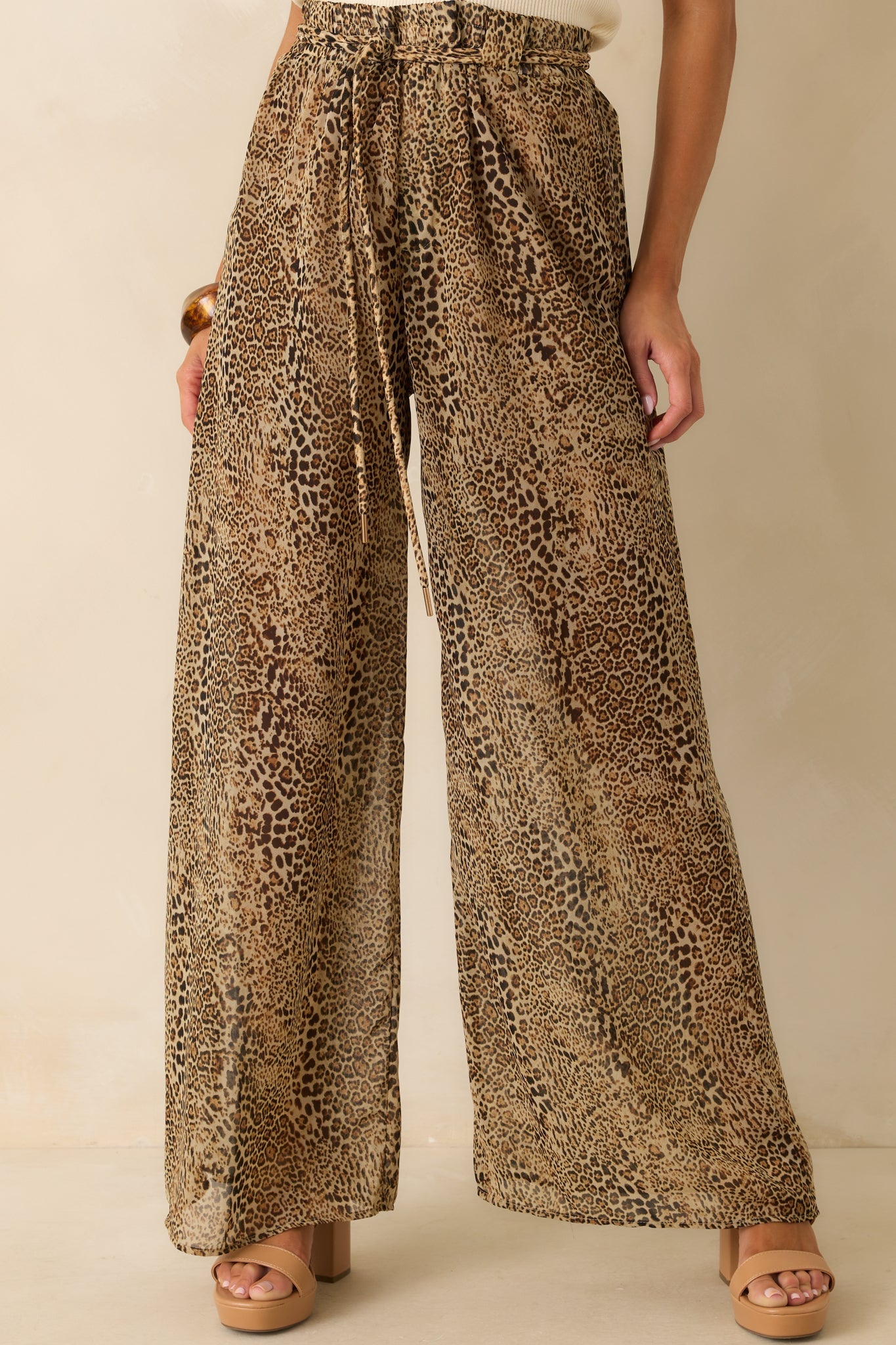 Take The Chance Brown Leopard Print High Waisted Wide Leg Pants