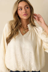 Promise Me This Cream Satin V-Neck Peasant Sleeve Top