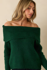 Warm Regards Emerald Knit Off-Shoulder Sweater