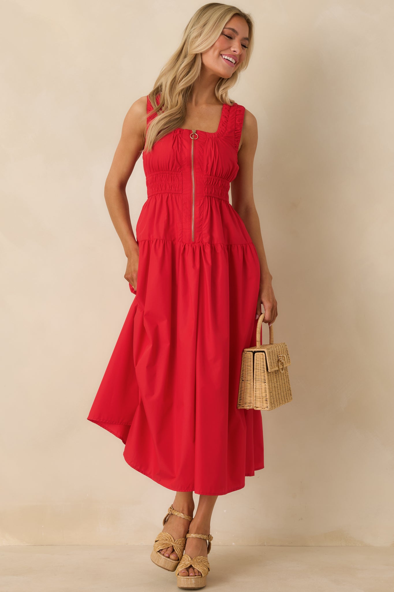 Better Late Than Never Red Sleeveless Midi Dress