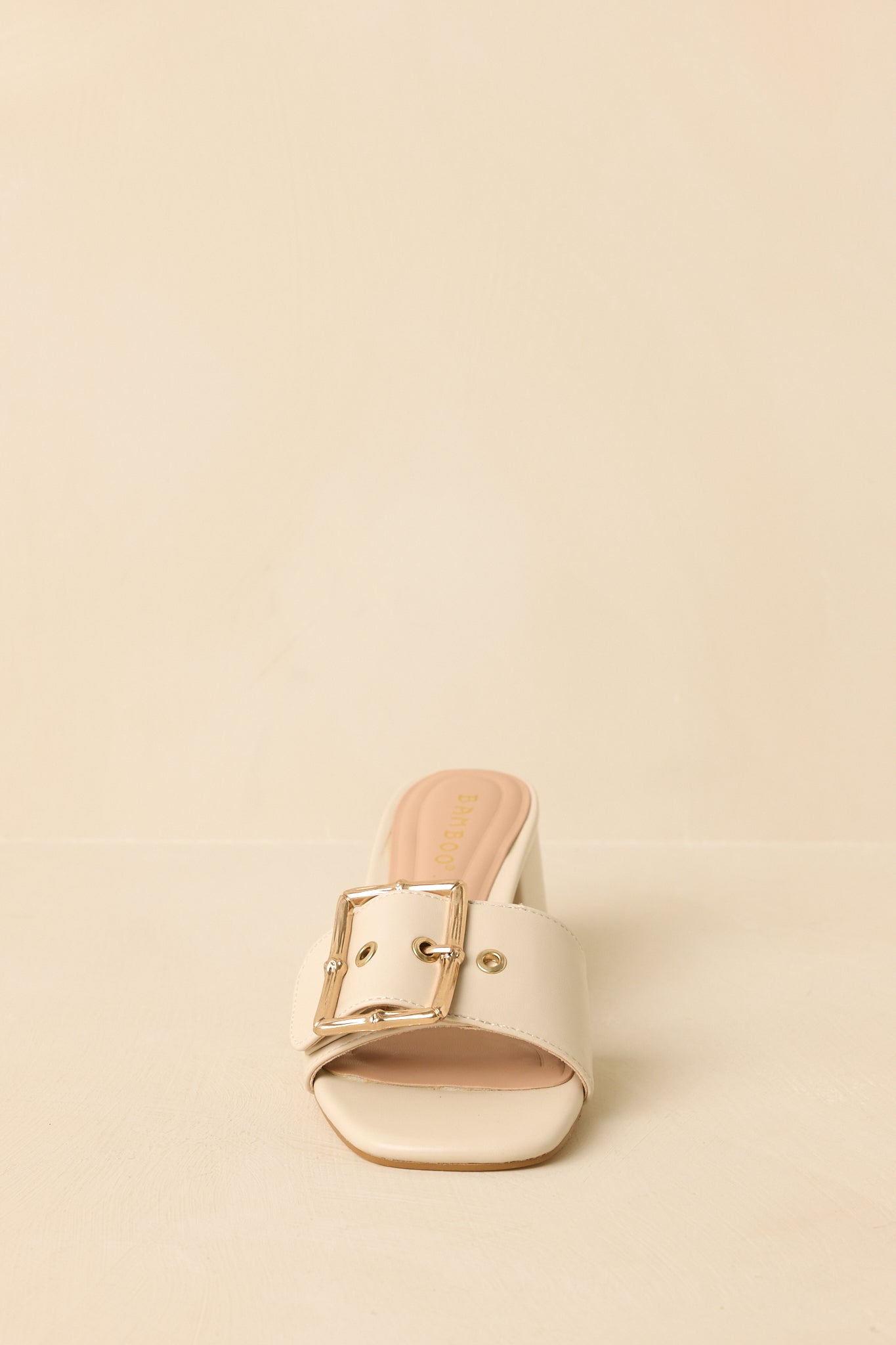Oh So Nice Light Beige Buckle Strap Block Heels