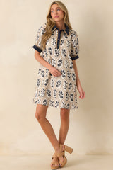 Everything Aligned Ivory Floral Embroidered Mini Shirt Dress