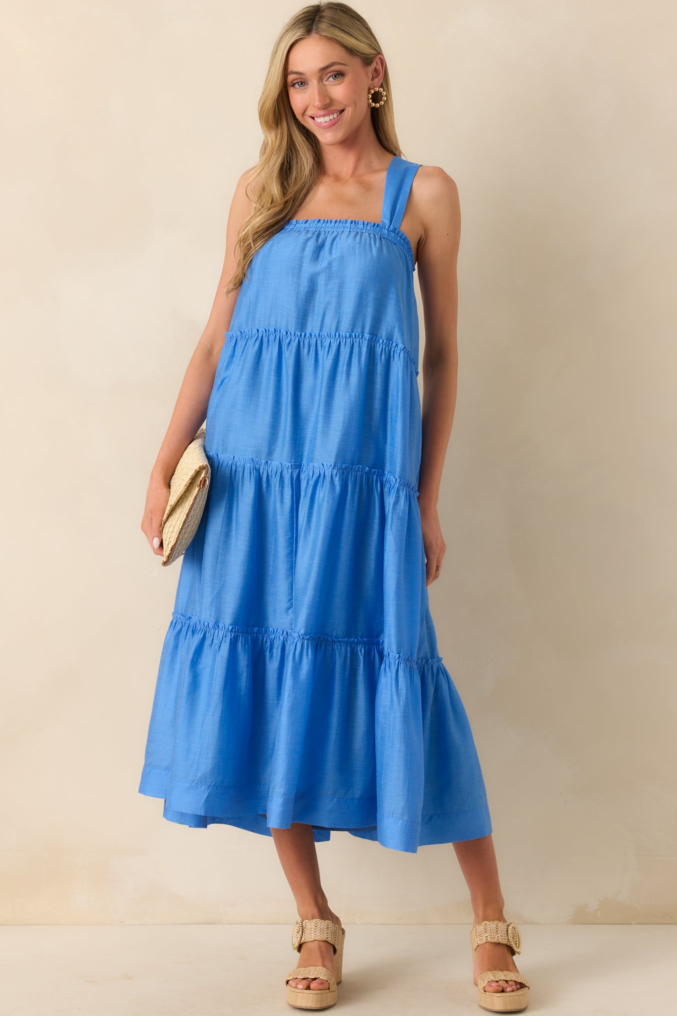 MINKPINK Blue Cotton Emily Strappy Midi Dress