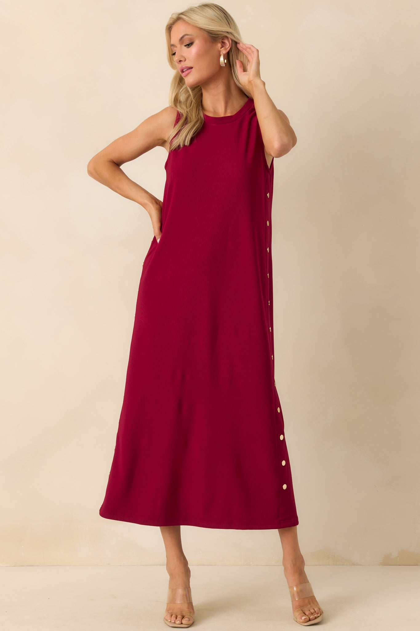 I'm Choosing Happiness Burgundy Sleeveless Maxi Dress