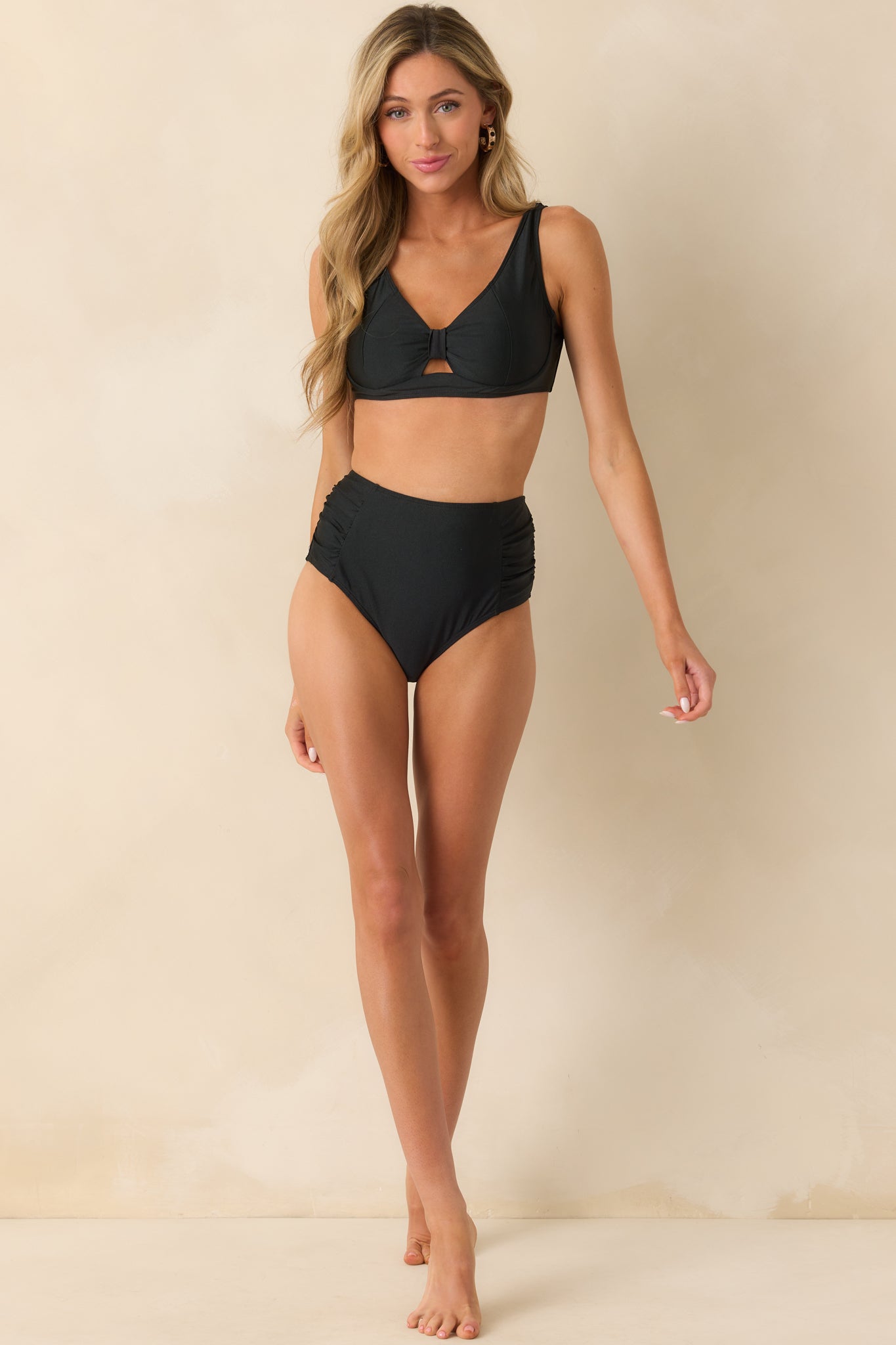 The Sun Is Shining Black High Waisted Ruched Bikini Bottoms
