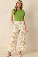 Crossing The Line Ivory Floral Print Wide Leg Pants