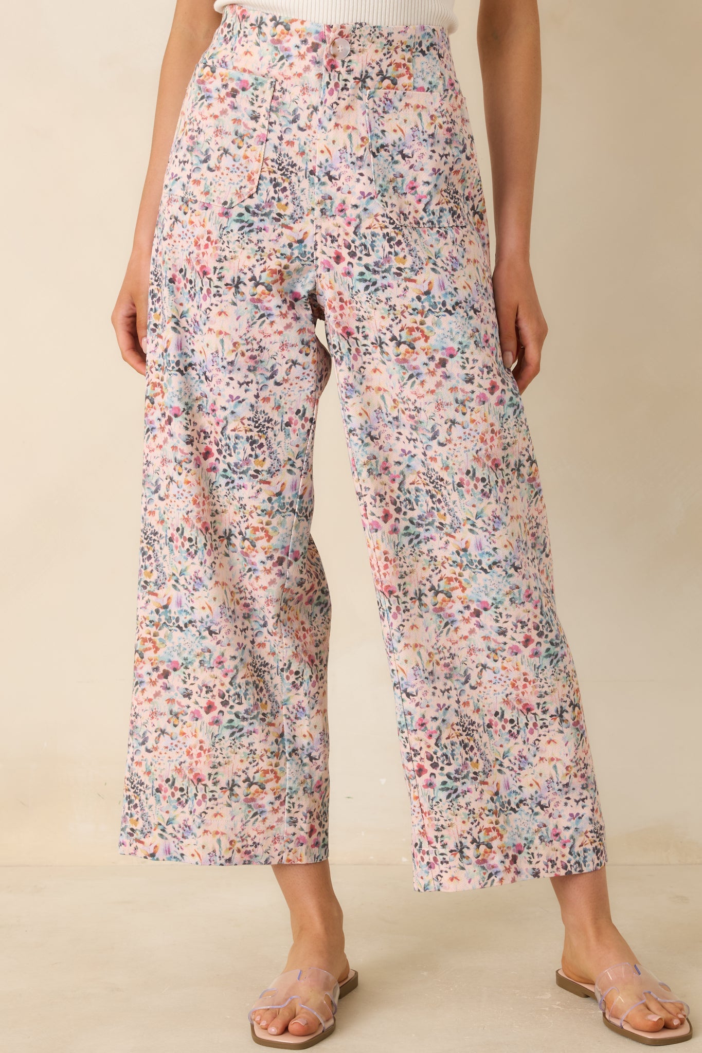 Art in Motion Pink Multi Floral Cotton Wide Leg Pants