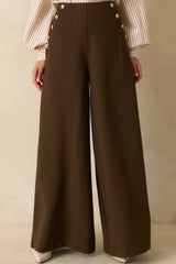 Chart the Course Dark Brown Wide Leg Button Pants