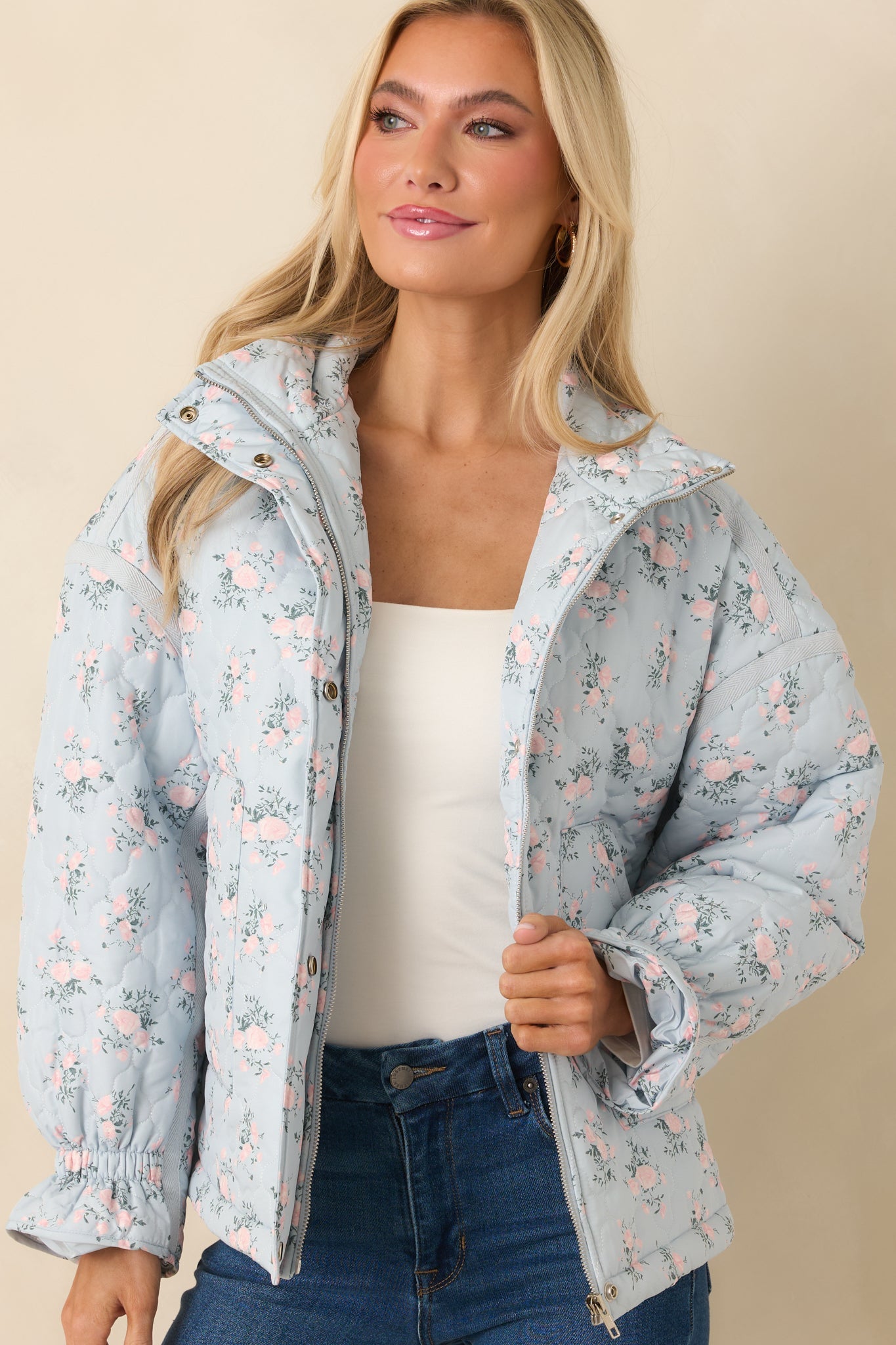Simply Yours Blue Multi Floral Pattern Quilted Jacket