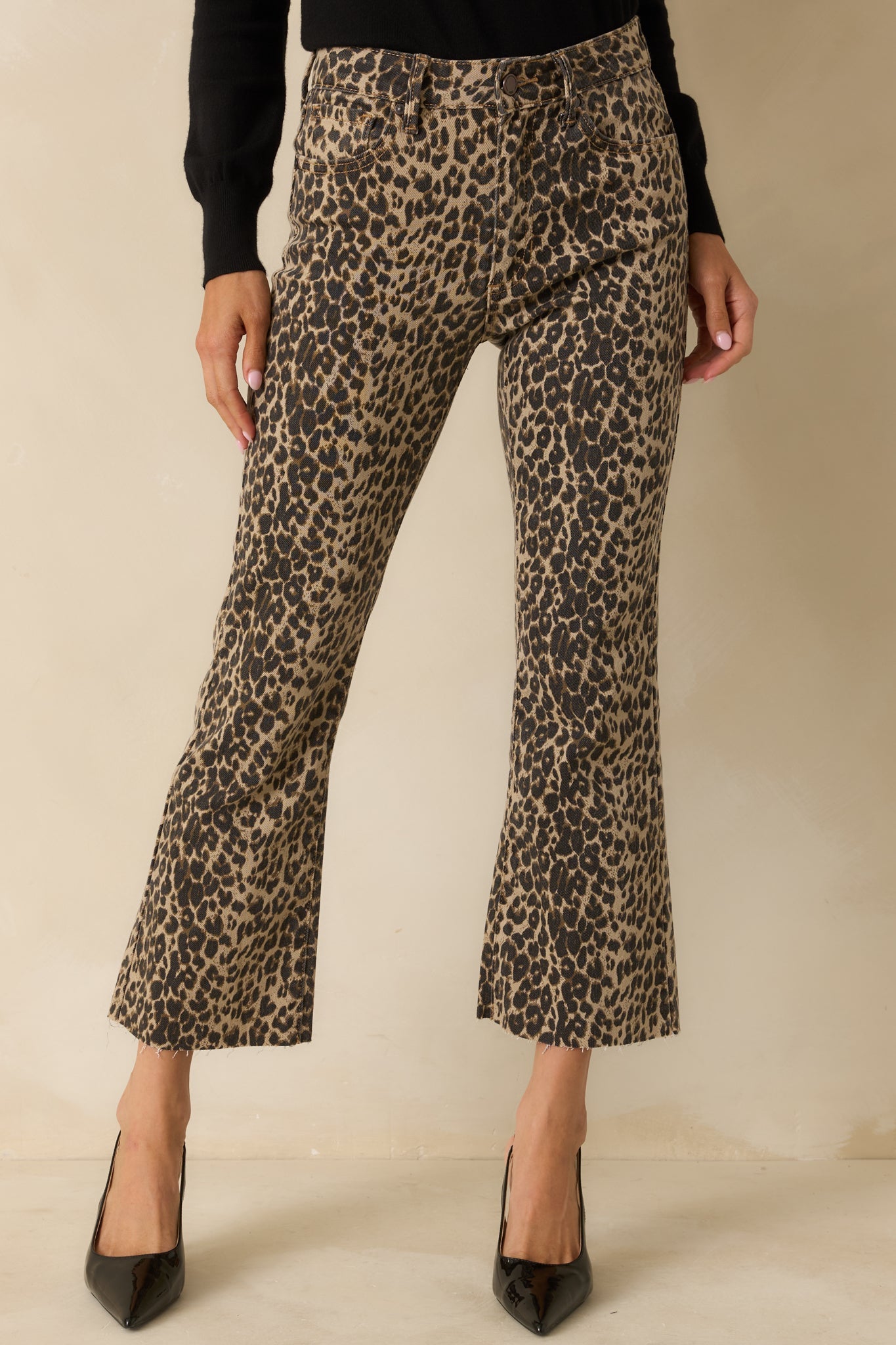Terrific Timing Leopard Print Cropped Flare Jeans
