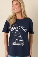Z Supply Navy Blue Cotton Voyage Boyfriend Tee