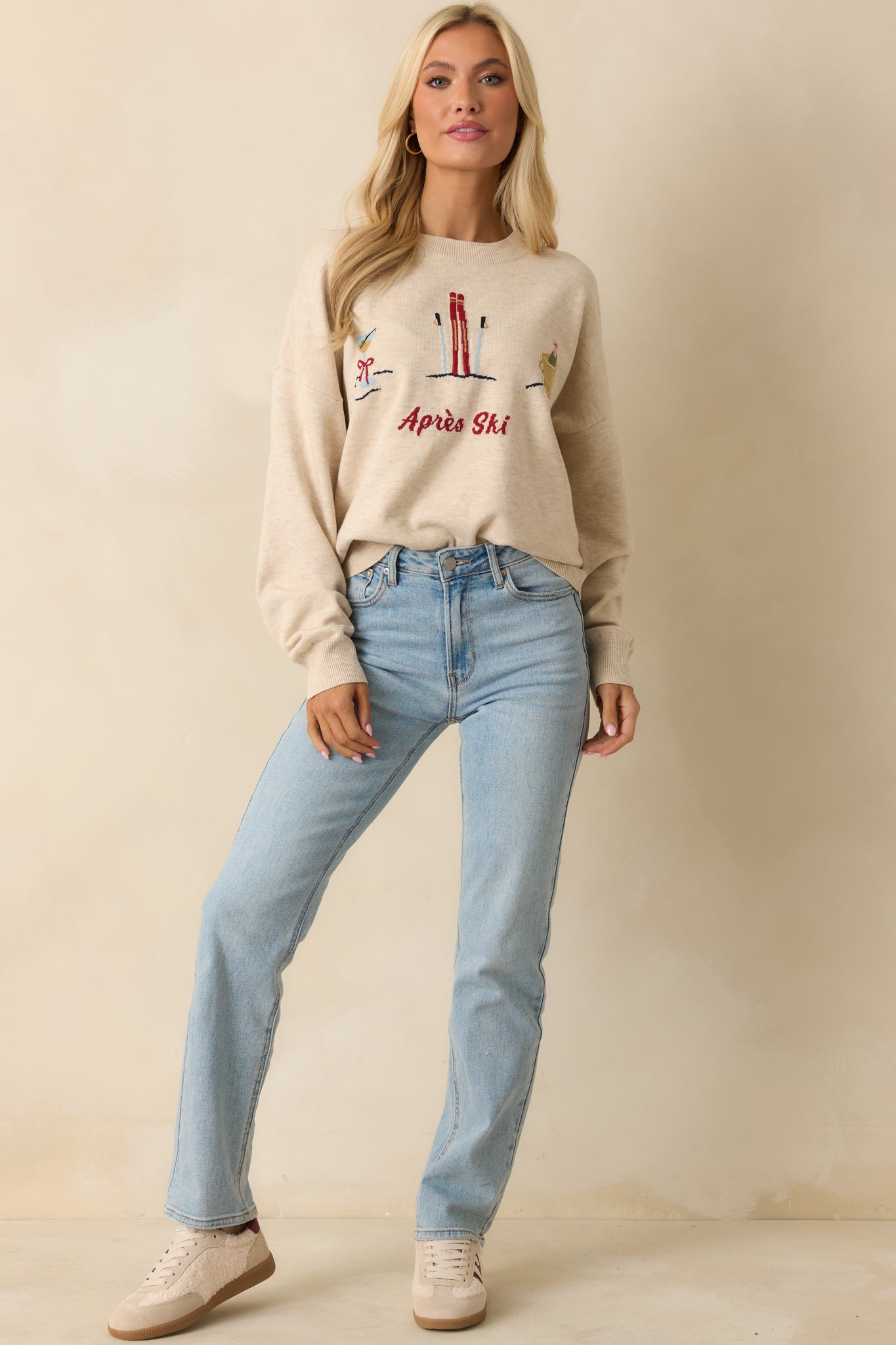 Sips After Slopes Heathered Oatmeal Après Ski Crewneck Sweater