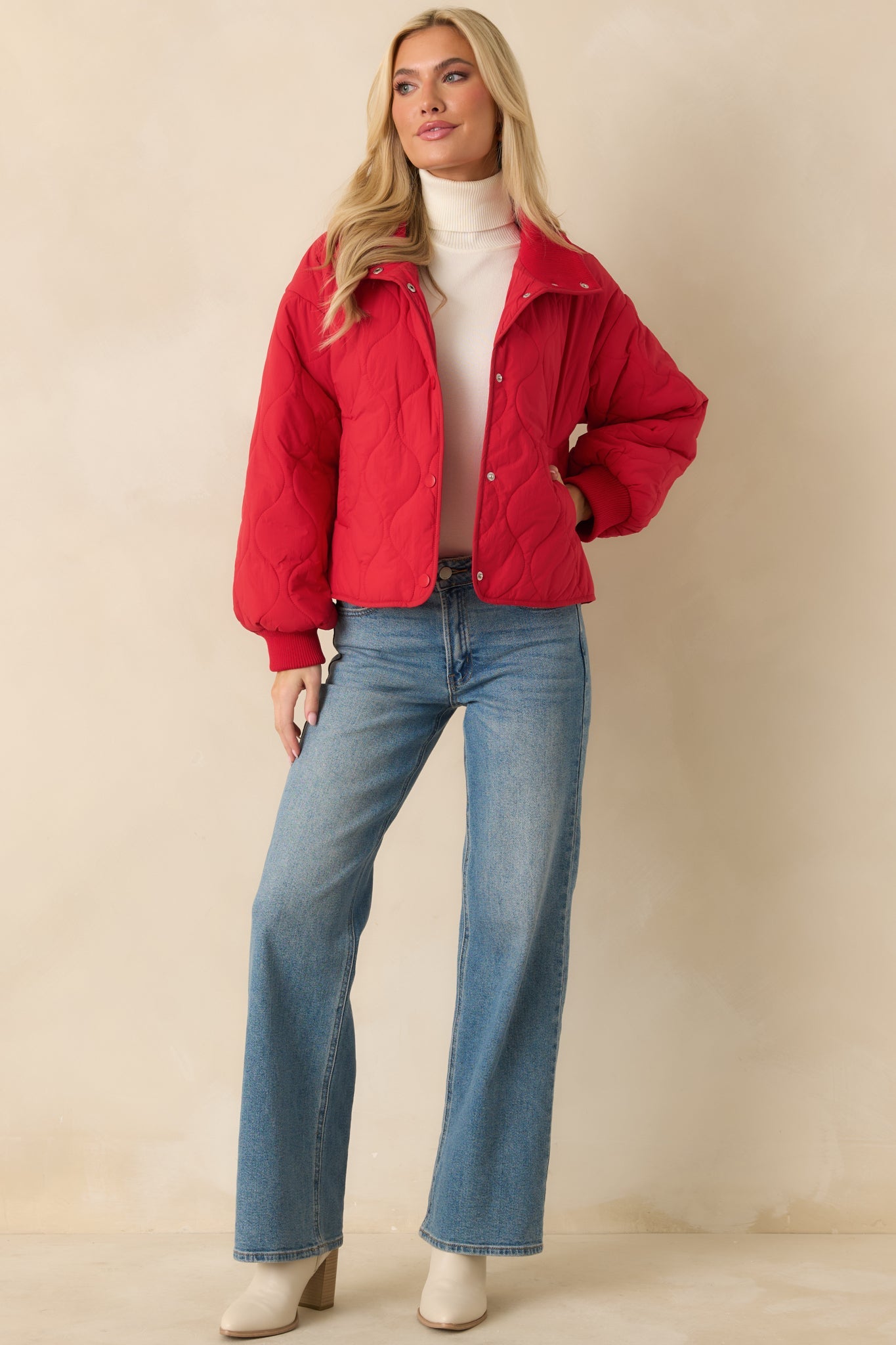 Just Between Us Red Quilted Button-Up Jacket