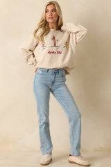 Sips After Slopes Heathered Oatmeal Après Ski Crewneck Sweater
