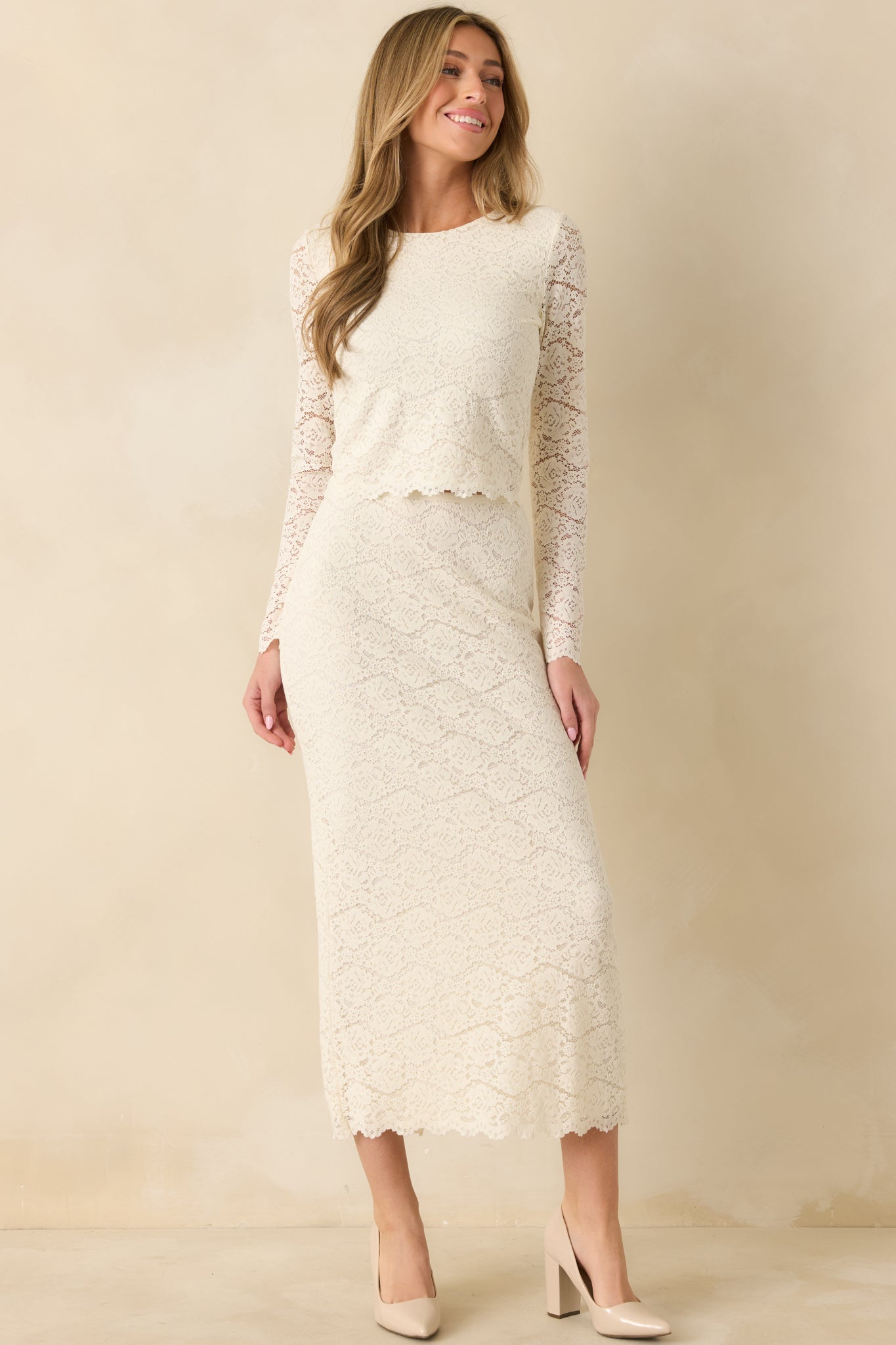 Z Supply Via Ivory Lace Midi Skirt