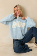 Wishful Thoughts Light Blue Knit Snow Sweater
