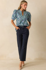 Nothing To Add Navy Multi Floral Print Cotton Puff Sleeve Top