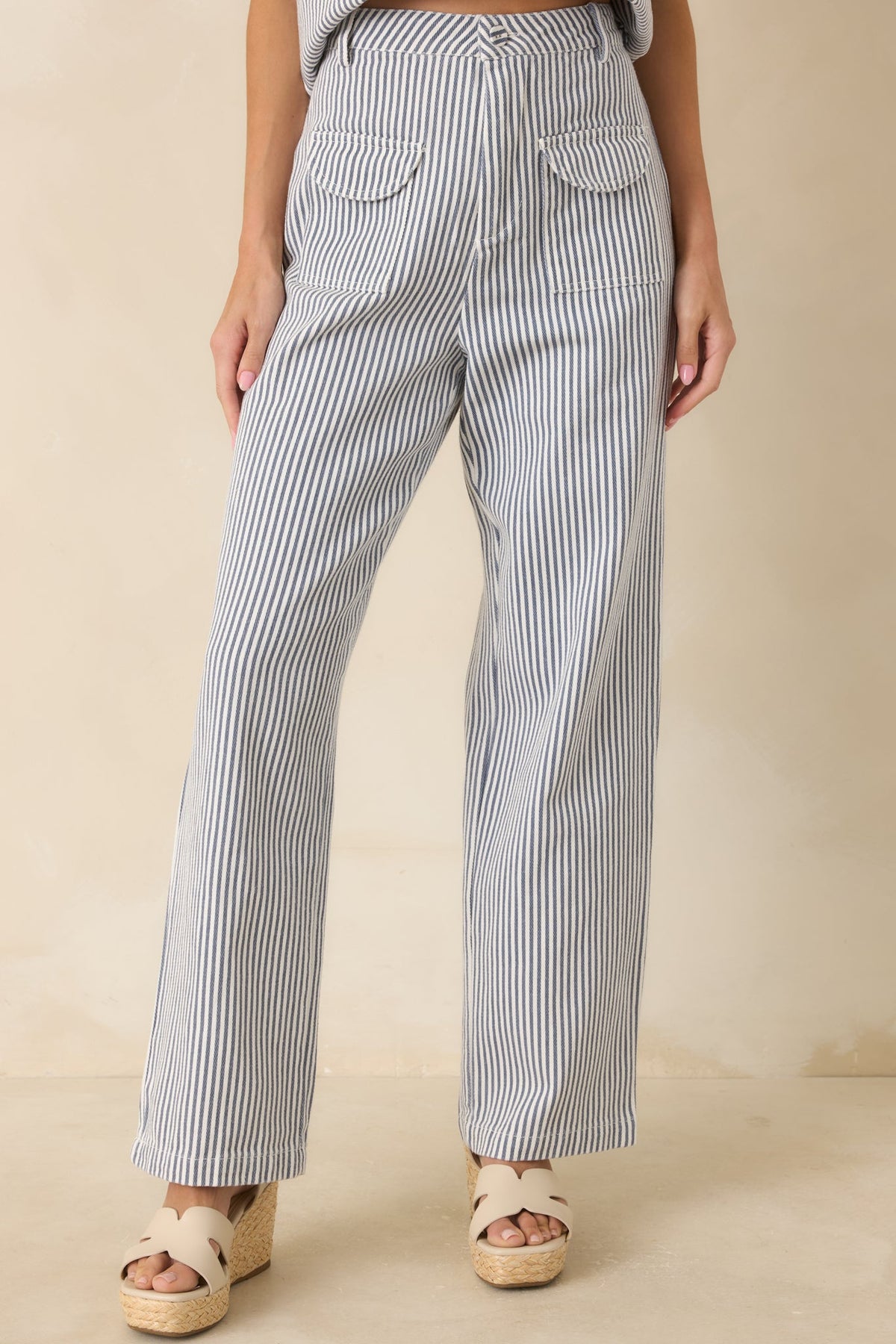 Ticket to Anywhere Blue Stripe Wide Leg Pants