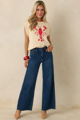 Just a Pinch Ivory Multi Knit Sleeveless Lobster Sweater