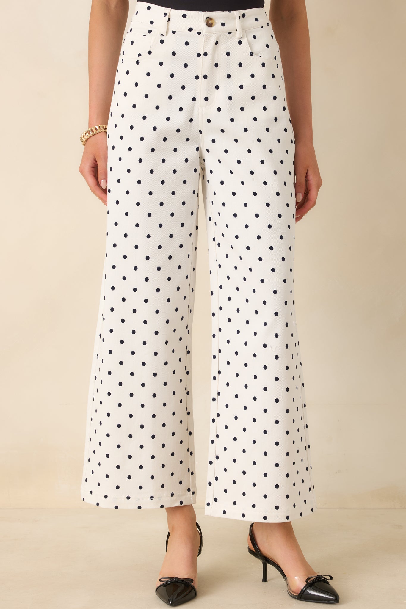 Feeling Spot On Ivory & Black Polka Dot Cotton Pants